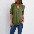 thumbnail image 1 of FAFWYP Women's 3/4 Rolled Sleeve Blouse, Zipper V Neck Tunic Tops for Leggings Casual Formal Top, Loose Chiffon Shirt Tops, 1 of 7