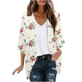 thumbnail image 1 of FAFWYP Women's Floral Print Boho Chiffon Cardigan 3/4 Sleeve Open Front Lightweight Draped Kimono Cardigan Summer Beach Cover Up Casual Blouse Tops, 1 of 5