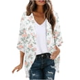 thumbnail image 1 of FAFWYP Women's Floral Print Boho Chiffon Cardigan 3/4 Sleeve Open Front Lightweight Draped Kimono Cardigan Summer Beach Cover Up Casual Blouse Tops, 1 of 5