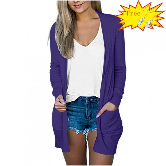 FAFWYP Women's Lightweight Cardigan Sweaters Summer Fall Oversized Long Sleeve Open Front Cardigans Coat with Pockets