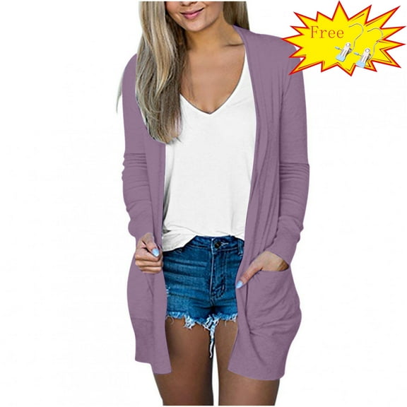 FAFWYP Women's Lightweight Cardigan Sweaters Summer Fall Oversized Long Sleeve Open Front Cardigans Coat with Pockets