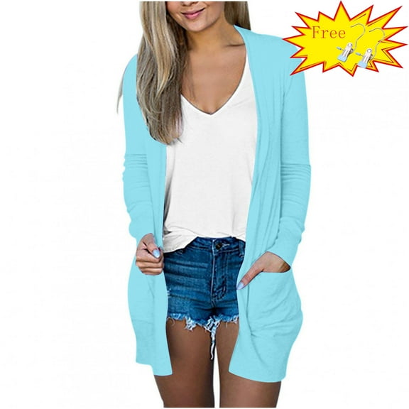 FAFWYP Women's Lightweight Cardigan Sweaters Summer Fall Oversized Long Sleeve Open Front Cardigans Coat with Pockets