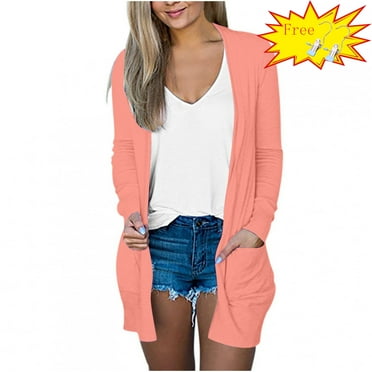 FAFWYP Women's Lightweight Cardigan Sweaters Summer Fall Oversized Long Sleeve Open Front Cardigans Coat with Pockets
