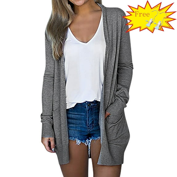 FAFWYP Women's Lightweight Cardigan Sweaters Summer Fall Oversized Long Sleeve Open Front Cardigans Coat with Pockets