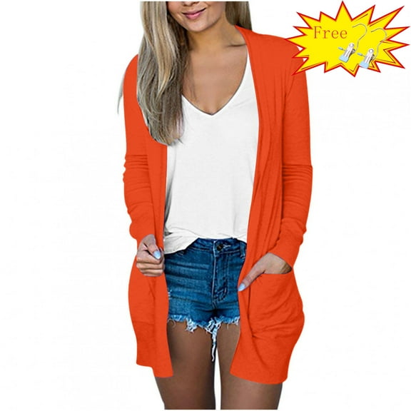 FAFWYP Women's Lightweight Cardigan Sweaters Summer Fall Oversized Long Sleeve Open Front Cardigans Coat with Pockets
