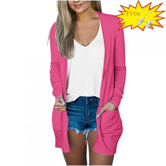 FAFWYP Women's Lightweight Cardigan Sweaters Summer Fall Oversized Long Sleeve Open Front Cardigans Coat with Pockets