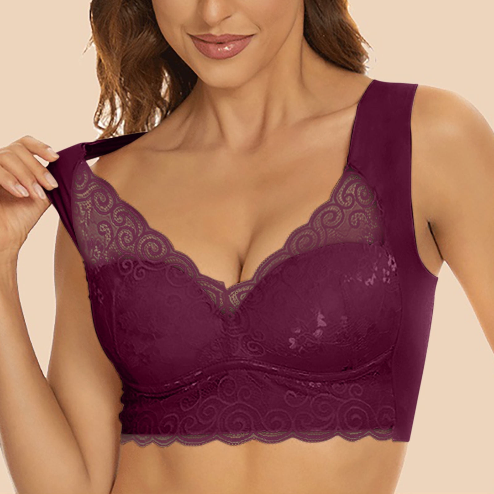 Deals of The Day No Underwire Plus Size Bras for Women Comfort  Breathable Full Coverage Bras Push Up Padded Soft Bras Lace Everyday Bra  Women's