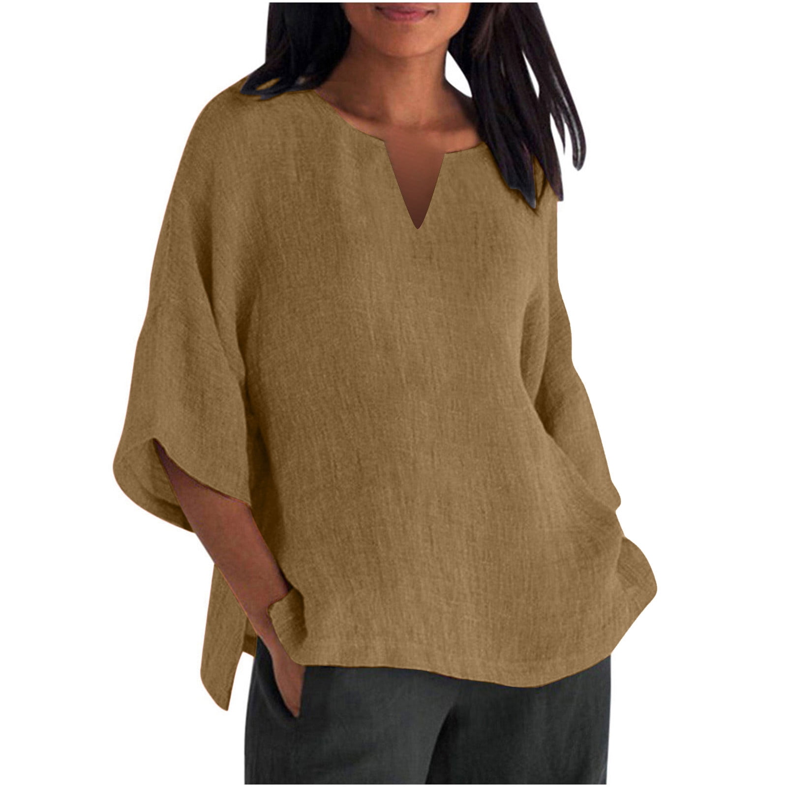 Plus Size Black Linen Cotton Loose Top For Summer Breathable Comfort Everyday Wear main image 1