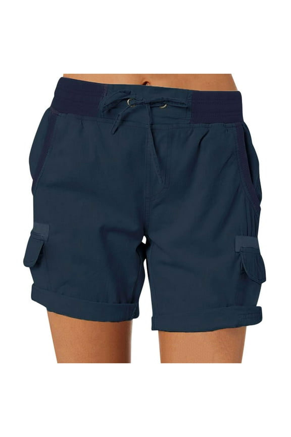 Women's Plus Size Stretch Cargo Shorts, Casual Solid Color Hiking Cargo Pants Loose Fit Elastic High Waist Drawstring Streetwear Outdoor Wide Leg Workout Pants