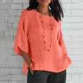 thumbnail image 1 of FAFWYP Women's Summer Casual Tunic Tops, Solid Loose Cotton Linen T-Shirts 3/4 Sleeve Round Neck Split Pullover Lightweight Basic Blouses, 1 of 6