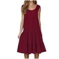 thumbnail image 1 of FAFWYP Women's Summer Dresses Solid Color Sleeveless Round Neck Tiered Swing Mini Dress Casual Loose Flowy Boho Dress Vacation Beach Sundresses, 1 of 6