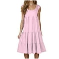 thumbnail image 1 of FAFWYP Women's Summer Dresses Solid Color Sleeveless Round Neck Tiered Swing Mini Dress Casual Loose Flowy Boho Dress Vacation Beach Sundresses, 1 of 6