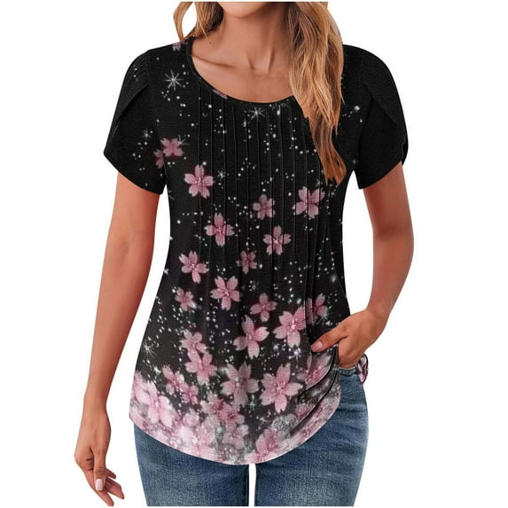 FAFWYP Women's Summer Hawaii Beach Shirts Vintage Printed Tunic Tops Short Sleeve V Neck Holiday T-Shirts Casual Loose Graphic Tees Blouses