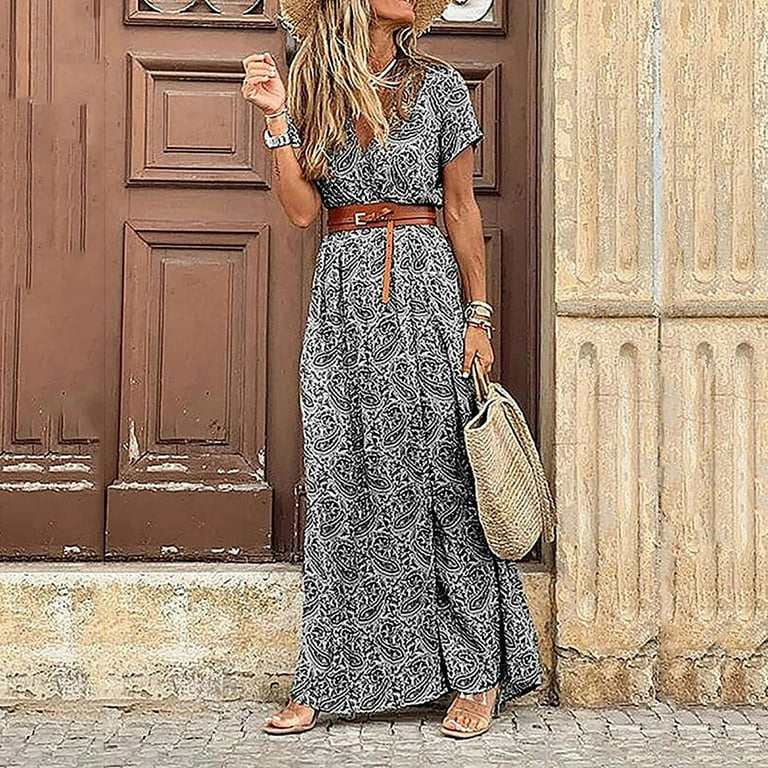 2022 Women Floral Print Boho Long Dresses Sexy Summer Maxi Beach Tunic Dress 2022 Women Floral Print Boho Long Dresses Sexy Summer Maxi Beach Tunic Dress