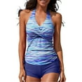thumbnail image 1 of FAFWYP Womens Tankini Swimsuits Two Piece Tummy Control Bathing Suit Halter V Neck Ruched Crisscross High Waist Swimwear with Boyshorts, 1 of 3
