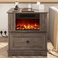 thumbnail image 1 of FAGAGA 19.7" Fireplace End Table with Charging Station, Rotating Square Side Table with Storage, Nightstand with Electric Fireplace Heater for Bedroom Living Room | Brown, 1 of 12