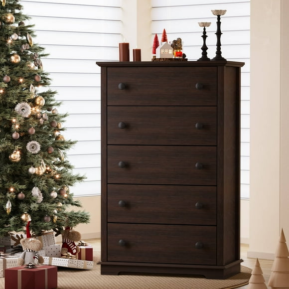 FAGAGA 5 Drawers Dresser Chests for Bedroom, Modern Storage Cabinet for Living Room, Vertical Chest of Drawers Organizer for Entryway, Hallway, Office | Espresso
