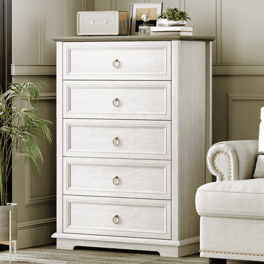 FAGAGA 5 Drawers Dresser Chests for Bedroom, Modern Storage Cabinet for Living Room, Vertical Chest of Drawers Organizer for Entryway, Hallway, Office | White