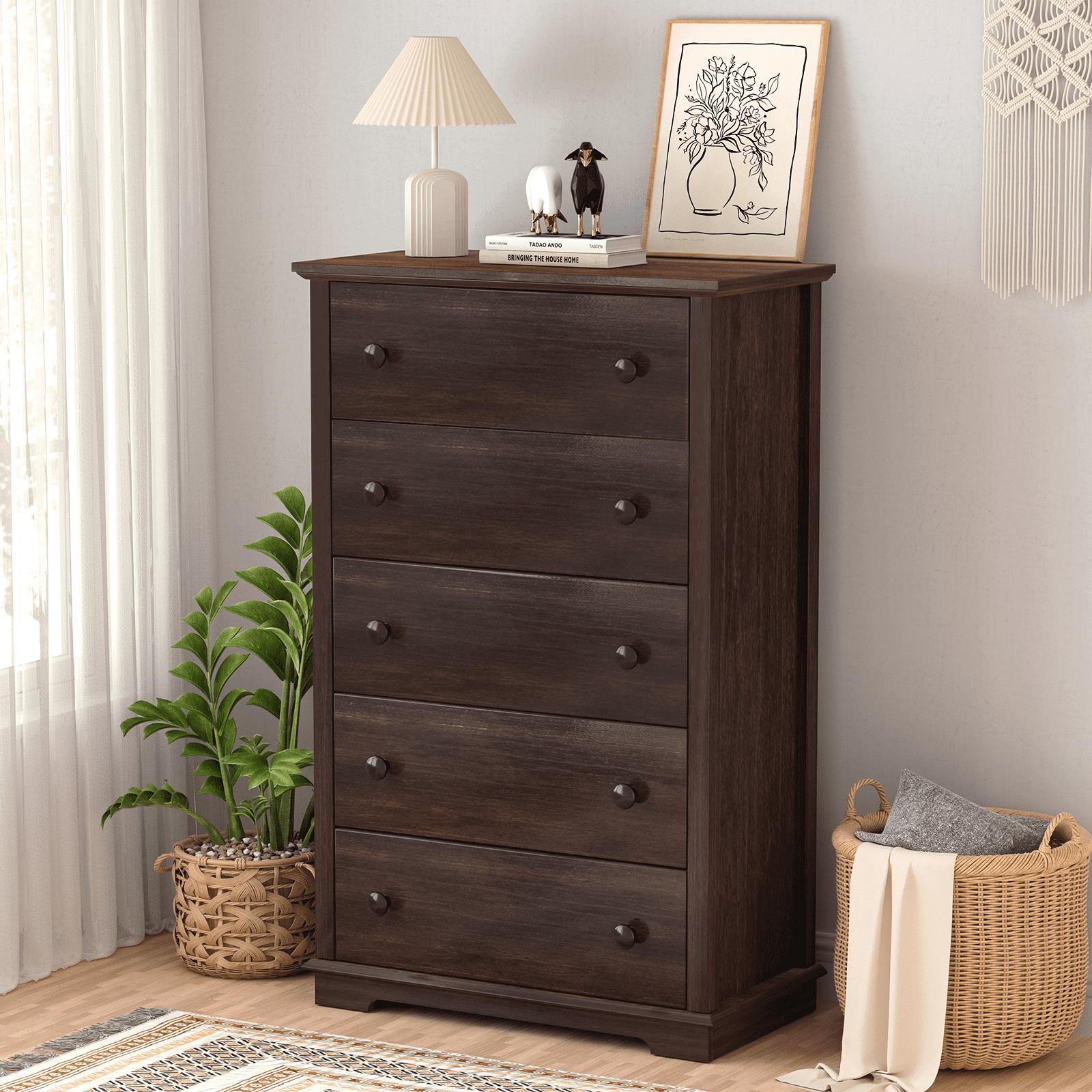 FAGAGA 5 Drawers Dressers Chest for Bedroom, 47” Tall Modern Nursery