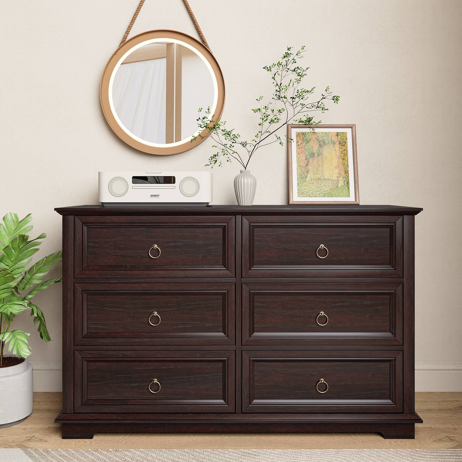 FAGAGA 6 Drawers Dresser for Living Room,Modern Storage Cabinet Wooden ...