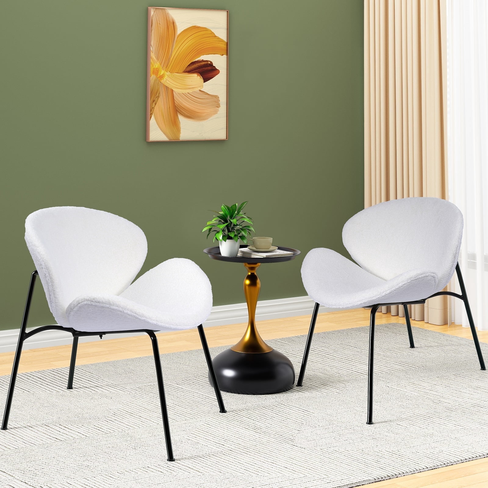 FAGAGA Accent Chair Set of 2 for Living Room, Modern Oversize Armless Chair with Metal Legs for Bedroom Waiting Room, Dining Chair, Accent Chair, Armless Chair | White