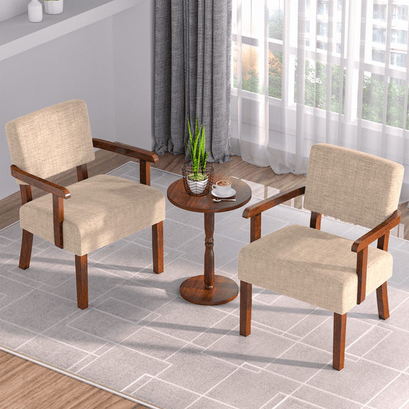 FAGAGA Accent Chair Set of 2 with Table, Mid Century Modern Upholstered Chairs for Living Room,Beige