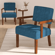 FAGAGA Accent Chair Set of 2 with Table, Mid Century Modern Upholstered Chairs for Living Room,Blue
