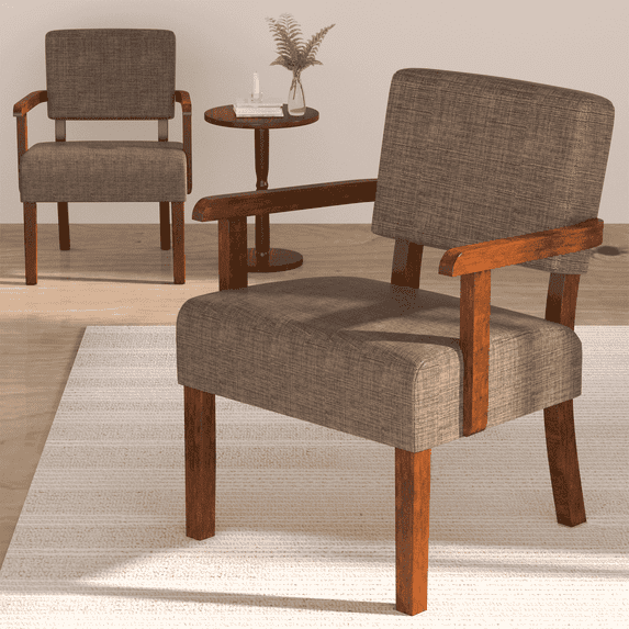 FAGAGA Accent Chair Set of 2 with Table, Mid Century Modern Upholstered Chairs for Living Room,Brown