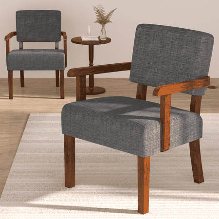 FAGAGA Accent Chair Set of 2 with Table, Mid Century Modern Upholstered Chairs for Living Room,Gray