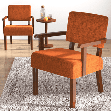FAGAGA Accent Chair Set of 2 with Table, Mid Century Modern Upholstered Chairs for Living Room,Orange