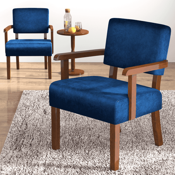 FAGAGA Accent Chair Set of 2 with Table, Mid Century Modern Upholstered Chairs for Living Room,Velvet Blue