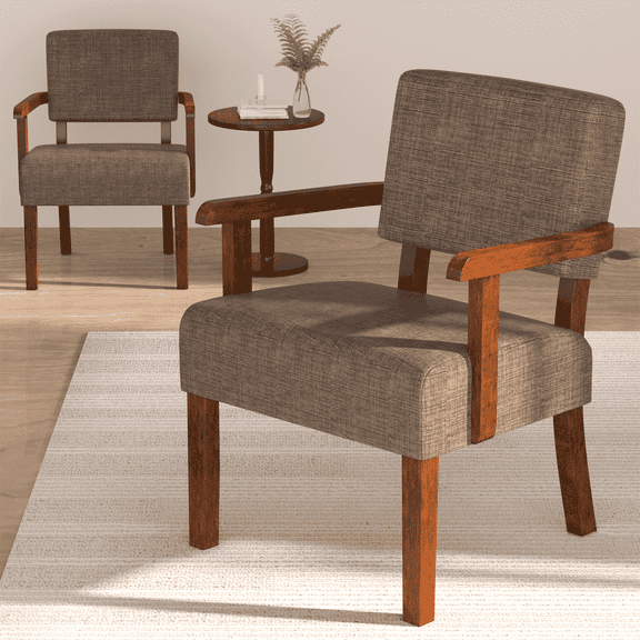 FAGAGA Accent Chair Set of 2 with Table, Mid Century Modern Upholstered Chairs for Living Room,Brown