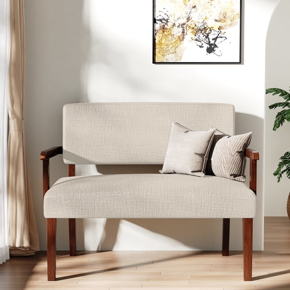 FAGAGA Accent Chair for Living Room,Mid-Century Modern Fabric Arm Chair with Solid Wood Frame and Linen Fabric Upholstery,Beige