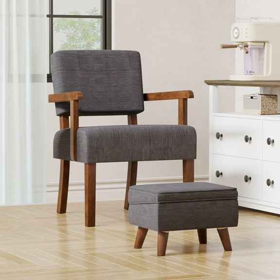 FAGAGA Accent Chairs with Storage Ottoman, Upholstered Oversized Chair with Adjustable Footrest Set, Sofa Armchair with Footstool for Living Room, Bedroom, Reading Room | Grey