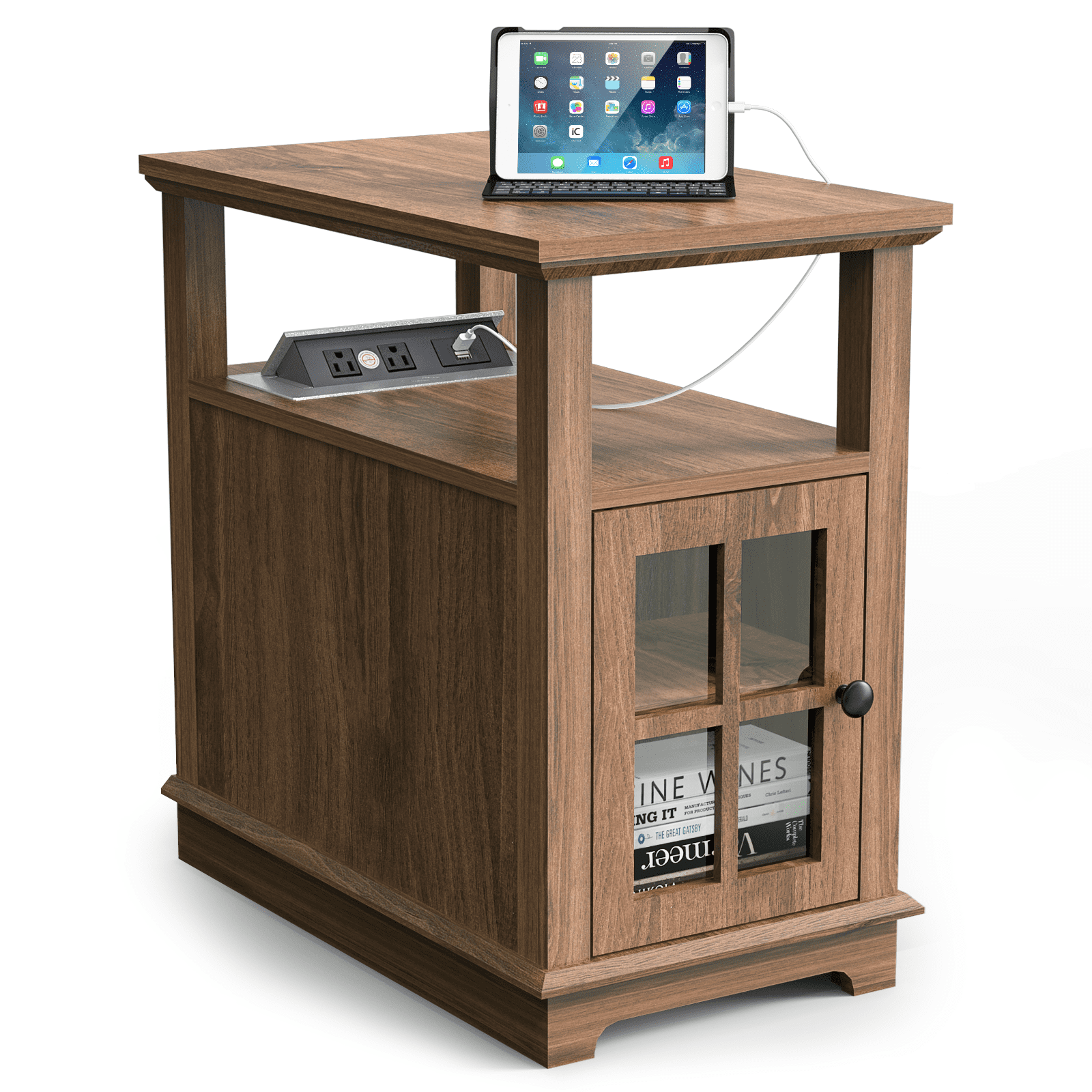 FAGAGA Accent End Side Table with Charging Station and Storage for Living Room,Bed Room