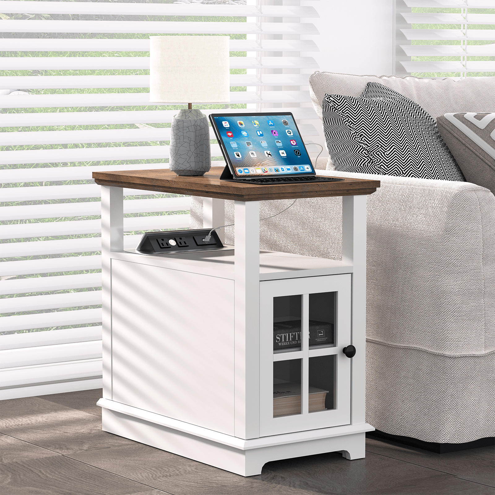 FAGAGA Accent End Side Table for Living Room with Charging Station and
