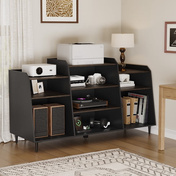 FAGAGA 55" Large Record Player Stand, Mid Century Concord Turntable Stand Table Holds up to 350 Albums, Vinyl Record Storage Cabinet with Wood Legs for Living Room Bedroom Office Record Player Stand