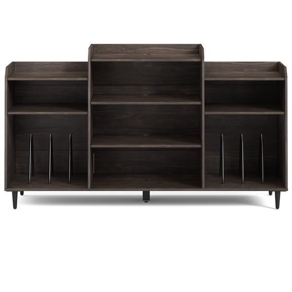 FAGAGA 55" Record Player Stand with Vinyl Record Storage cabinet and Charging Station for Living Room,Large Mid-Century Record Player Table,Turntable Stand Table with Open Shelves,Brown