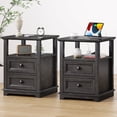 thumbnail image 1 of FAGAGA Set of 2 End Table with Charging Station for Living Room,Wooden Nightstand for Bedroom,Black, 1 of 10