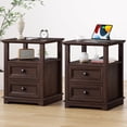 thumbnail image 1 of FAGAGA Set of 2 End Table with Charging Station for Living Room,Wooden Nightstand for Bedroom,Cherry, 1 of 10