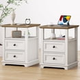 thumbnail image 1 of FAGAGA Set of 2 End Table with Charging Station for Living Room,Wooden Nightstand for Bedroom,White, 1 of 10