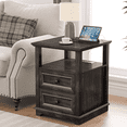 thumbnail image 1 of FAGAGA End Table for Living Room, Rustic Wooden Nightstand with Charging Station for Bedroom,Black, 1 of 12