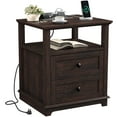 thumbnail image 1 of FAGAGA End Table for Living Room,Wooden Nightstand with Charging Station for Bedroom, Espresso, 1 of 11