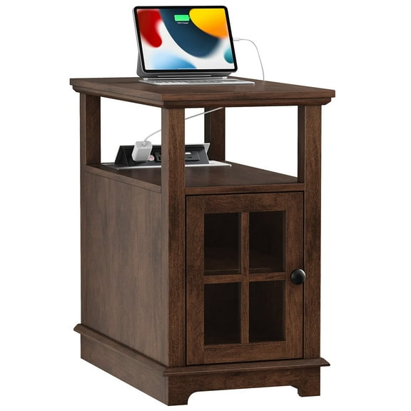 FAGAGA End Tables with Charging Station for Living Room, Wooden Nightstand for Bedroom,Cherry