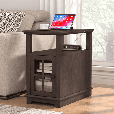 FAGAGA End Tables for Living Room,Wooden Nightstand for Bedroom with Charging Station,Espresso