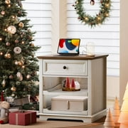 FAGAGA End Table with Charging Station, Side Table with Drawer for Living Room, Wooden Nightstand with Storage for Bedroom, Dorm, Office | White
