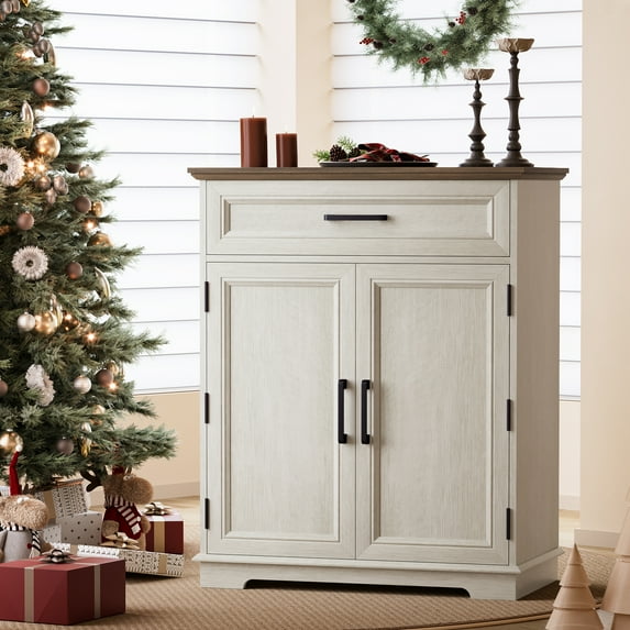 FAGAGA Kitchen Storage Cabinet with Drawer, Wooden Buffet Cabinet with Storable Door, Modern Floor Sideboard for Living Room, Dining Room, Entryway | White