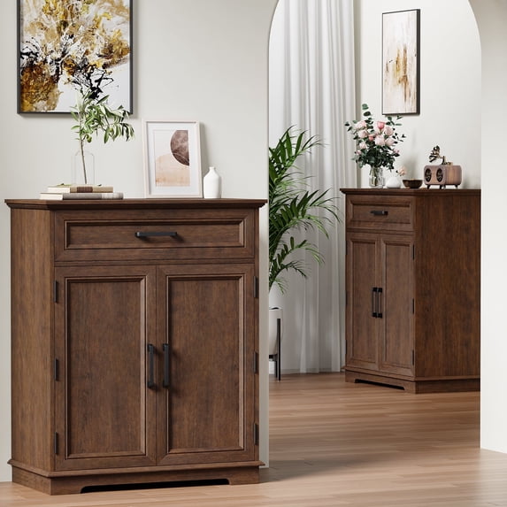 FAGAGA Kitchen Storage Cabinet with Drawers Set of 2, Wooden Buffet Cabinet with Storable Door, Modern Floor Sideboard for Living Room, Dining Room, Entryway | Cherry