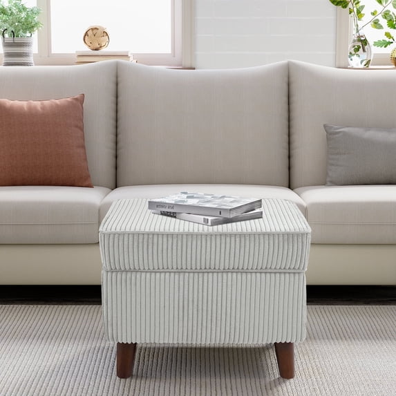 FAGAGA Large Storage Ottoman, Adjustable Foot Stool for Living Room, Step Stool Ottoman with Storage, Upholstered Corduroy Foot Rest for Bedroom, Dorm | Beige