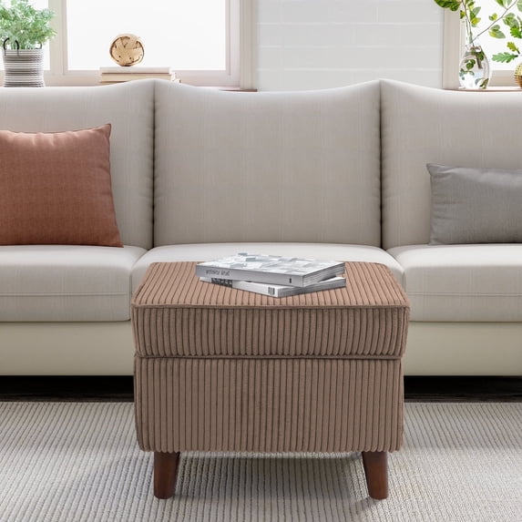 FAGAGA Large Storage Ottoman, Adjustable Foot Stool for Living Room, Step Stool Ottoman with Storage, Upholstered Corduroy Foot Rest for Bedroom, Dorm | Brown